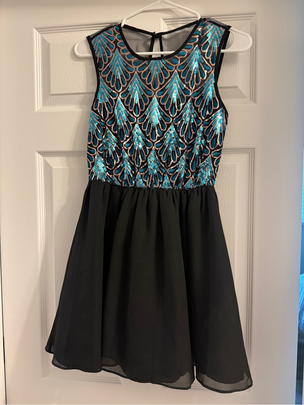 Love Reign Black Dress with Teal Sequin Bodice